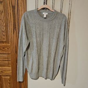 Dockers Women's Light Gray Cable-Pattern Crewneck Sweater